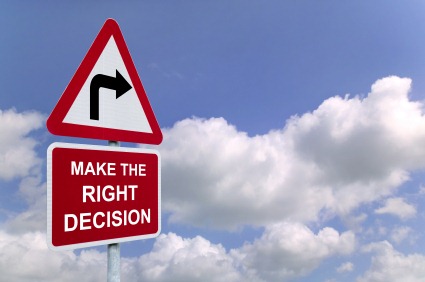 Make the Right Decision signpost in the sky