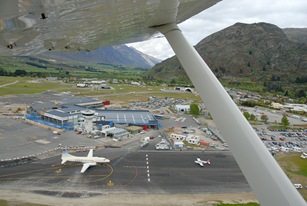 Queenstown Airport from the air, taken from a Glenorchy Air plane