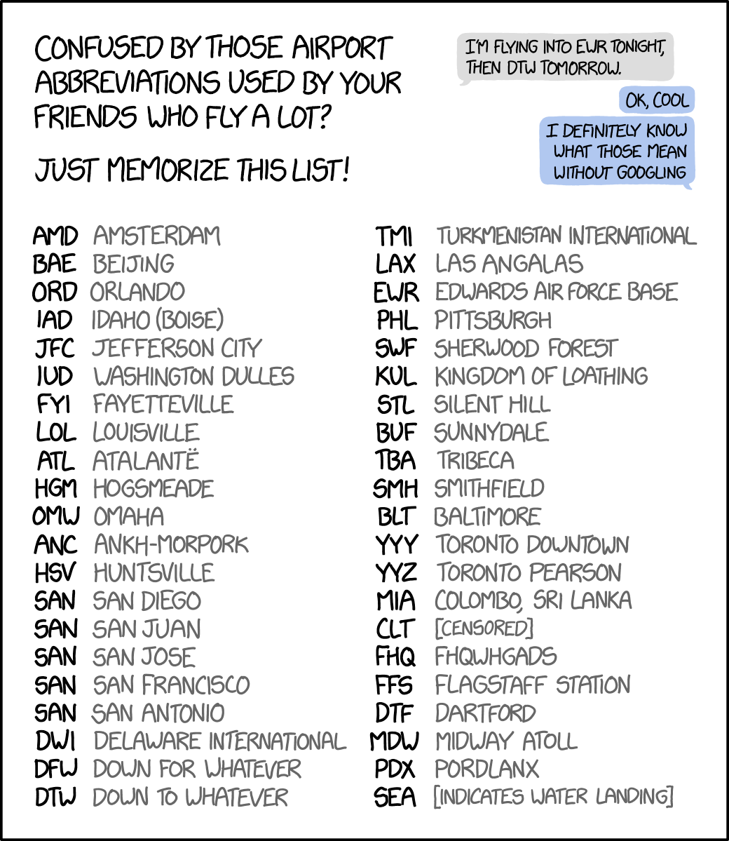 Alternative version of IATA airport codes from XKCD